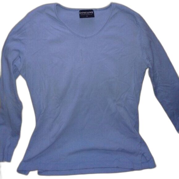 Expressiva Nursingwear Long Sleeve Top Size M Lt. Blue V/Crew Neck Double Layer - Picture 1 of 8